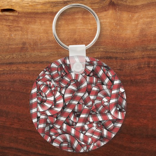 Verdraaide rode gestreepte Abstracte snoepstokken Sleutelhanger (Achterkant)
