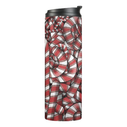 Verdraaide rode gestreepte Abstracte snoepstokken Thermosbeker (Gedraaid links)
