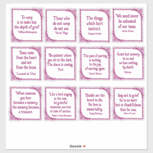 Verdriet citaten in   Magenta grenzen Sticker (Vel)