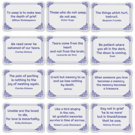 Verdriet citaten in Roos Hoek Lijst Deep Blue Whit Sticker (Voorkant)