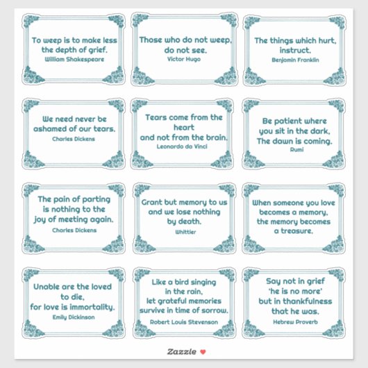 Verdriet quotes in Roos Hoek Lijst Diep Blauwgroen Sticker (Vel)