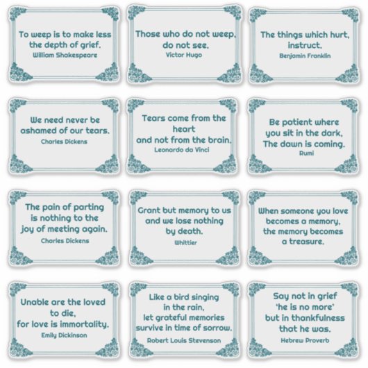 Verdriet quotes in Roos Hoek Lijst Diep Blauwgroen Sticker (Voorkant)