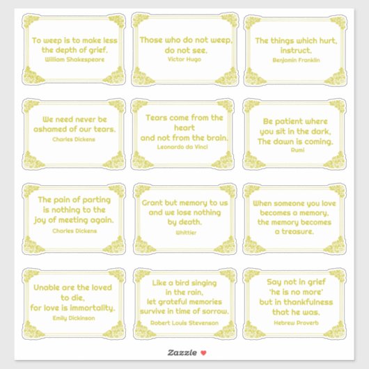 Verdriet quotes in Roos Hoek Lijst Geel Goud Sticker (Vel)