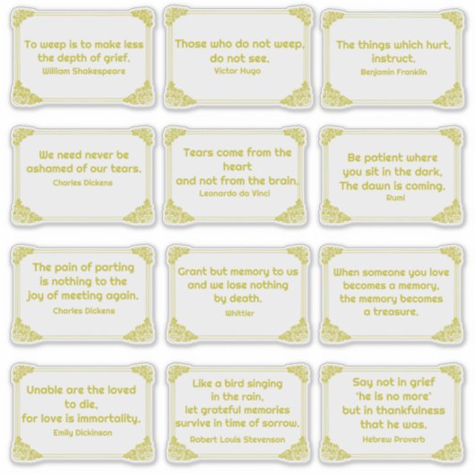 Verdriet quotes in Roos Hoek Lijst Geel Goud Sticker (Voorkant)