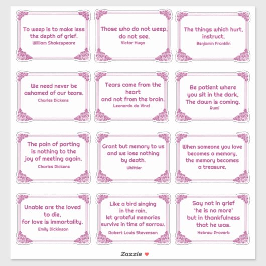 Verdriet quotes in Roos Hoek Lijst Magenta White Sticker (Vel)
