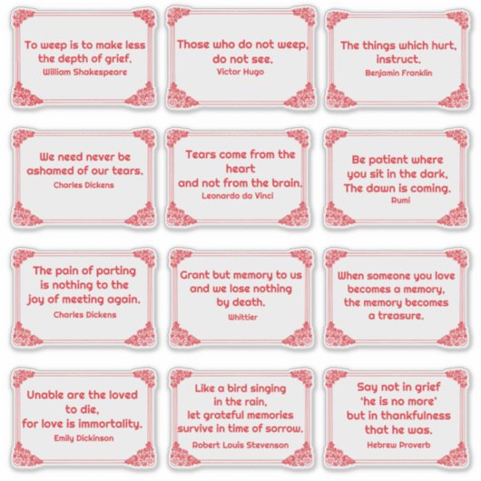 Verdriet quotes in Roos Hoek Lijst Rood Wit Sticker (Voorkant)