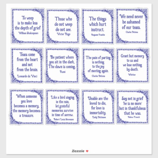 Verdrietcitaten in   Blauwe Grenzen Sticker (Vel)