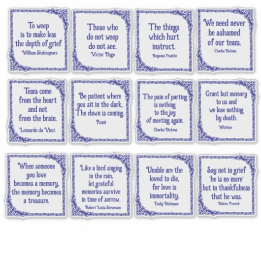 Verdrietcitaten in Blauwe Grenzen Sticker (Voorkant)