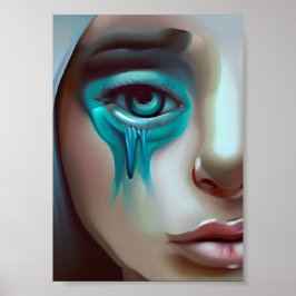 Verdrietig Gezicht met Blauwe Tranen AI Gegenereer Poster