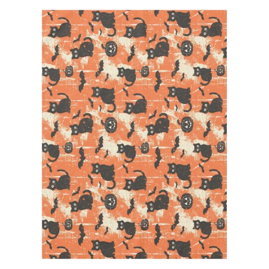 Verdrietig Halloween Zwart Kat Pompoen Patroon Tafelkleed (Voorkant)