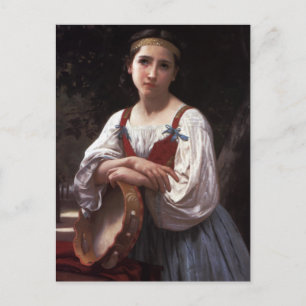 Verdrietig meisje met de tamboerijn briefkaart