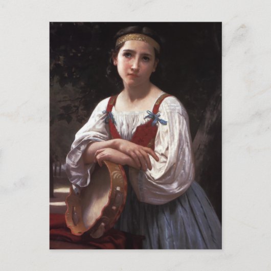 Verdrietig meisje met de tamboerijn briefkaart (Voorkant)