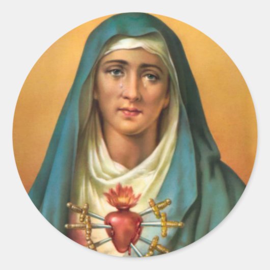 Verdrietig & Onbevlekt Hart van Maagd Maria Ronde Sticker (Voorkant)