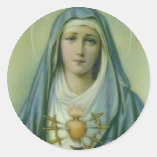 Verdrietig & Onbevlekt Hart van Maagd Maria Ronde Sticker (Voorkant)