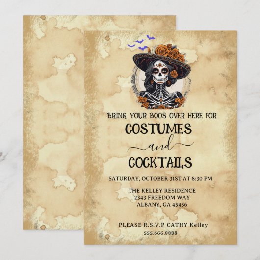 Verdrietig Skelet Halloween Party Kaart (Voorkant / Achterkant)