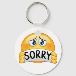 Verdrietig Sorry Emoji Gezicht met Verontschuldigi Sleutelhanger