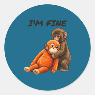 Verdrietige aap stomp meme met een oranje speelgoe ronde sticker