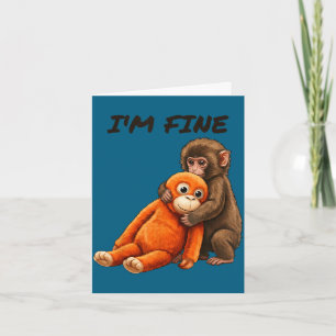 Verdrietige aap vuist meme met een oranje speelgoe kaart