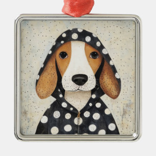 Verdrietige Beagle Pup in Stippen Hoodie Metalen Ornament