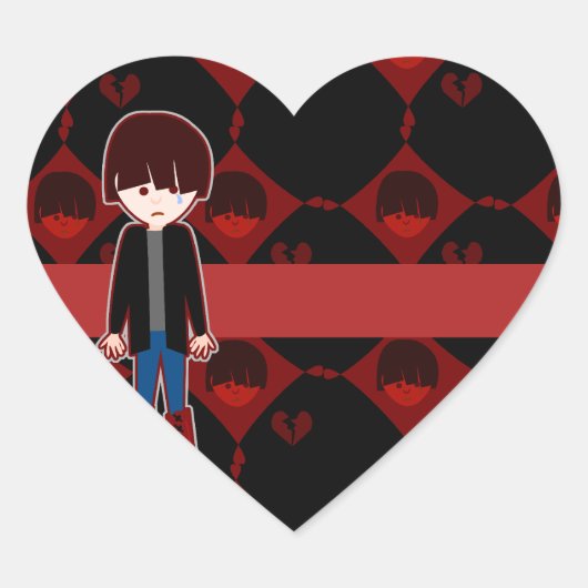 Verdrietige eenzame Emo-jongen Hart Sticker (Voorkant)