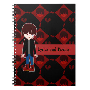 Verdrietige Eenzame Emo Jongen Leuke Cartoon Kunst Notitieboek