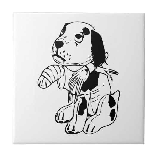 Verdrietige Hond Met Gebroken Been Tegeltje (Voorkant)