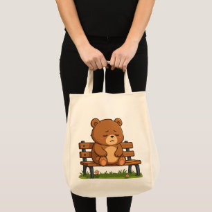 Verdrietige knuffelbare teddybeer op bank – emotio tote bag