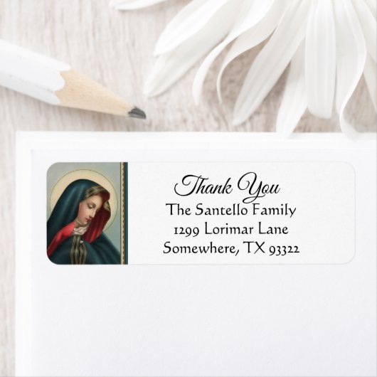 Verdrietige maagd moeder Maria dank u Etiket (Insitu)
