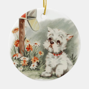 verdrietige puppy wacht op een Ornament voor een