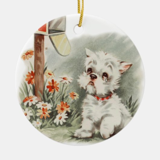  verdrietige puppy wacht op een Ornament voor een  (Voorkant)