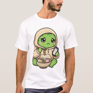 Verdrietige Schildpad Eet Ramen & Scrolt Telefoon T-shirt
