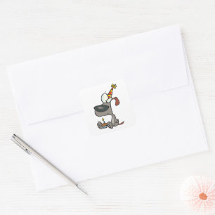 Verdrietige Verjaardag Hond Cartoon met Cupcake Vierkante Sticker