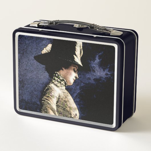 Verdrietige  Victoriaans vrouw met veren Pet (Achterkant)