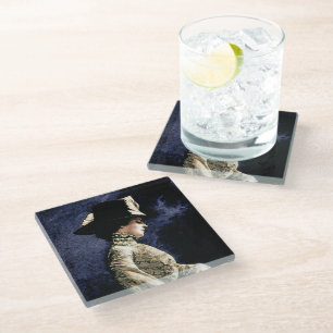 Verdrietige  Victoriaans vrouw met veren Pet Glazen Onderzetter