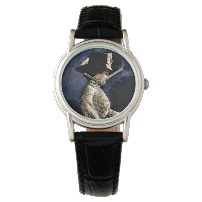 Verdrietige  Victoriaans vrouw met veren Pet Horloge (Voorkant)