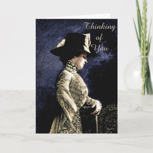 Verdrietige Victoriaans vrouw met veren Pet Kaart (Voorkant)