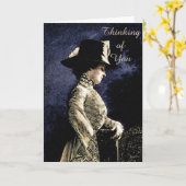 Verdrietige Victoriaans vrouw met veren Pet Kaart (Gele Bloem)