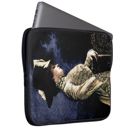 Verdrietige  Victoriaans vrouw met veren Pet Laptop Sleeve (Voorkant Rechts)