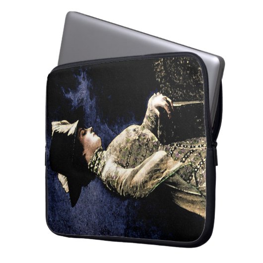 Verdrietige  Victoriaans vrouw met veren Pet Laptop Sleeve (Voorkant Links)