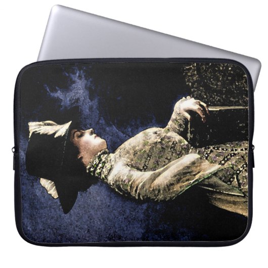 Verdrietige  Victoriaans vrouw met veren Pet Laptop Sleeve (Voorkant)