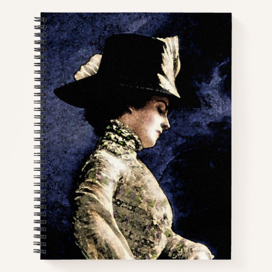 Verdrietige Victoriaans vrouw met veren Pet Notitieboek (Voorkant)
