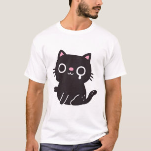 Verdrietige zwarte kat glimlach duimen grappig t-shirt