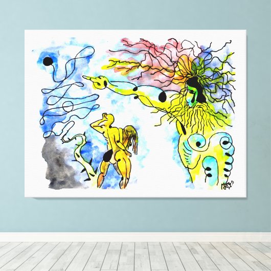 VERDRIJVING UIT HET PARADIJS -Inkt en waterverf Canvas Afdruk (Insitu (Houten vloer))