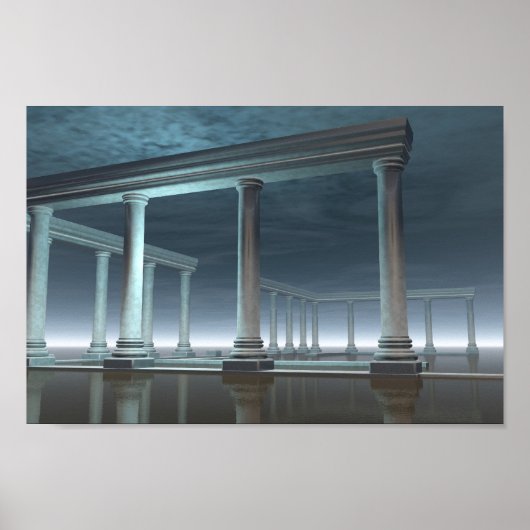Verdrinkte Griekse tempelwond in het moonlicht Poster (Voorkant)