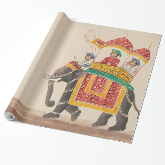 Verdroogd Indiaas olifant met een Canopied Howdah Cadeaupapier (Uitgerold)