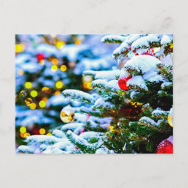 Verdroogde kerstboom, sneeuw, licht briefkaart