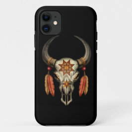 Verdroogde Native Bull Skull met veren op zwart Case-Mate iPhone Case