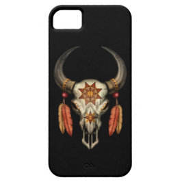 Verdroogde Native Bull Skull met veren op zwart Case-Mate iPhone Case