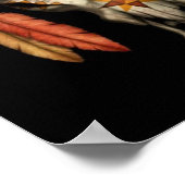 Verdroogde Native Bull Skull met veren op zwart Poster (Hoek)