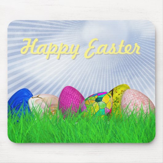 Verdroogde paaseieren in gras |Witte zonnestralen Muismat (Voorkant)